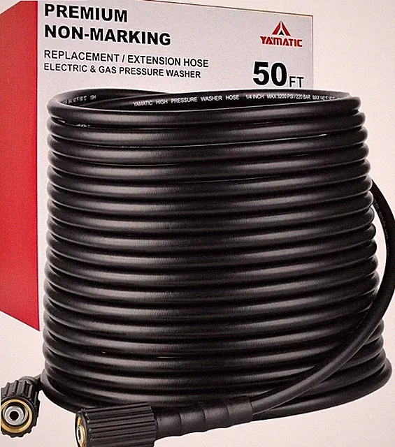 YAMATIC Pressure Washer Hose 50FT, 1/4" Kink Free M22 14mm 3/8" Quick Connect