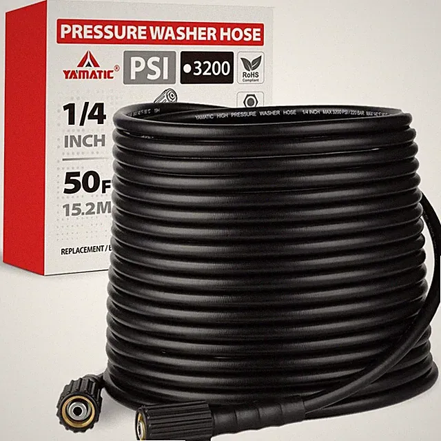 YAMATIC Pressure Washer Hose 50FT x 1/4", 3200 PSI Kink Resistant 50FT, Black