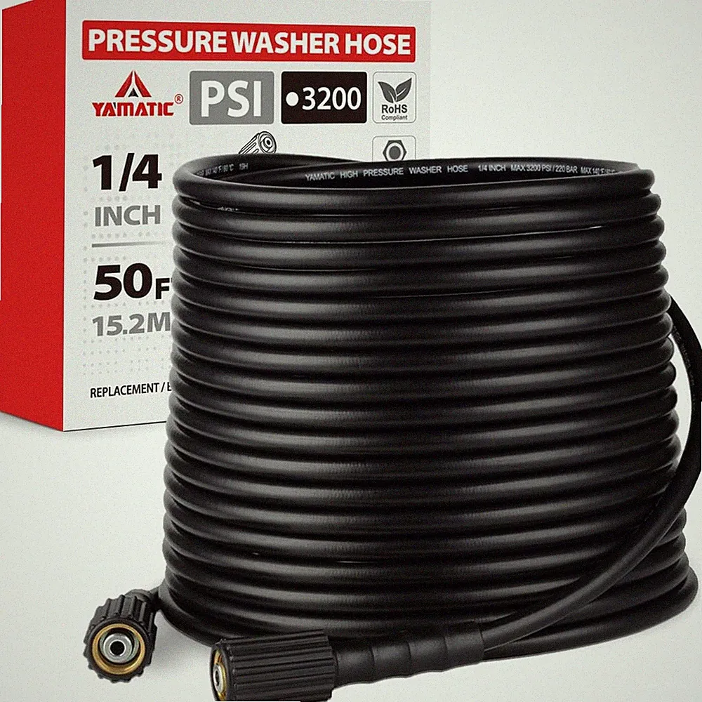 YAMATIC Pressure Washer Hose 50FT x 1/4 3200 PSI Kink Resistant OEM Quality