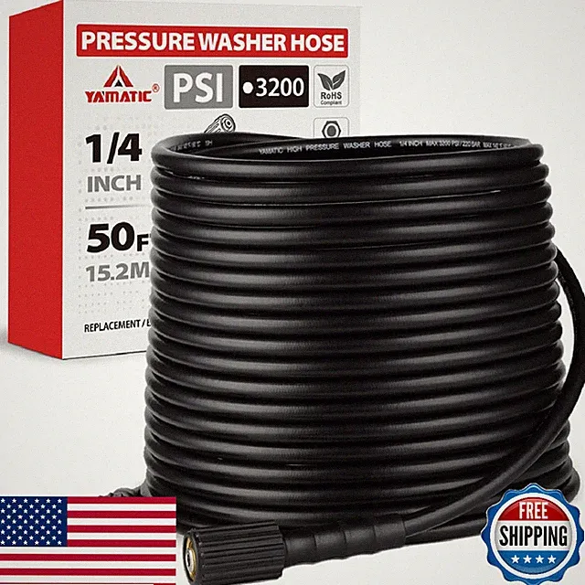 YAMATIC Pressure Washer Hose 50FT x 1/4" 3200 PSI Kink Resistant OEM-Quality Upg