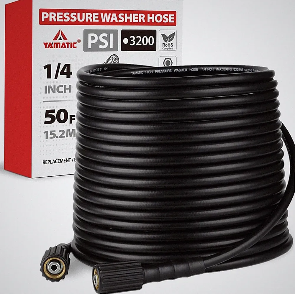 YAMATIC Pressure Washer Hose 50FT X 1/4" Inner Dia, Kink Resistant Power Washer