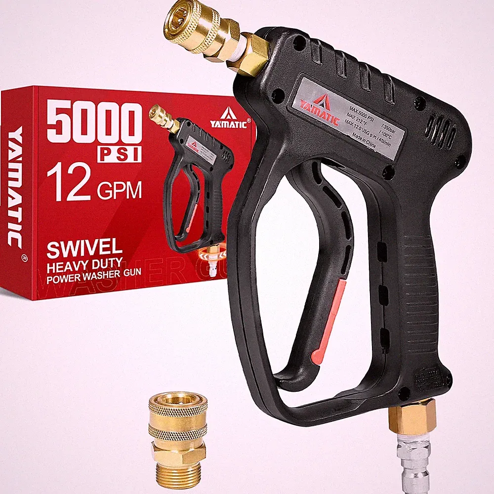 YAMATIC Short Pressure Washer Gun with Swivel, 5000 PSI handle, Black