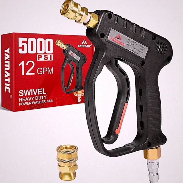 YAMATIC Short Pressure Washer Gun with Swivel, 5000 PSI handle, Black