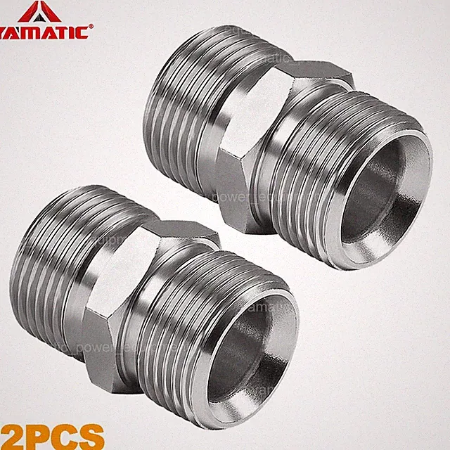 YAMATIC Stainless Steel Power Washer Hose Couplers M22-14mm Double Male, 5000psi