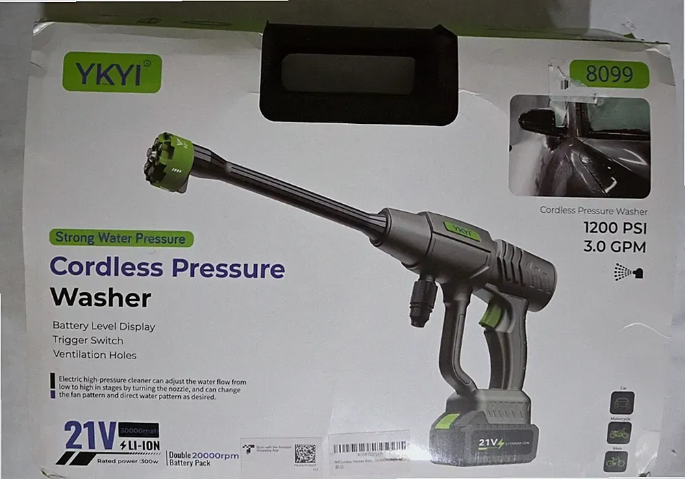 YKYI Cordless 21v Battery Pressure Washer 1200 PSI 3.0 CPM