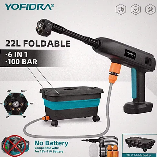 YOFIDRA 100Bar Electric Pressure Washer Spray Gun Bucket for Makita
