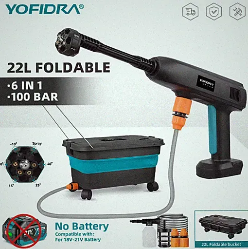 YOFIDRA 100Bar Pressure Washer 500W Spray Gun 22L Bucket for Makita